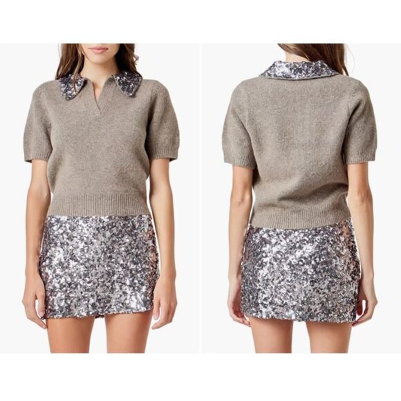 NWT Anthropologie Endless Rose Short-Sleeve Sequin-Collar Sweater Size M - Picture 4 of 10
